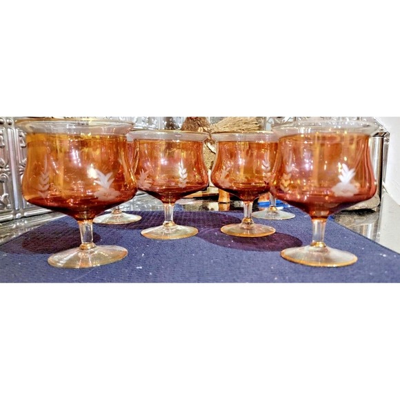 Shrimp Cocktail Chillers Set of 6 Rose Crystal Glasses w 22K Gold Trim & Etched - Picture 3 of 15